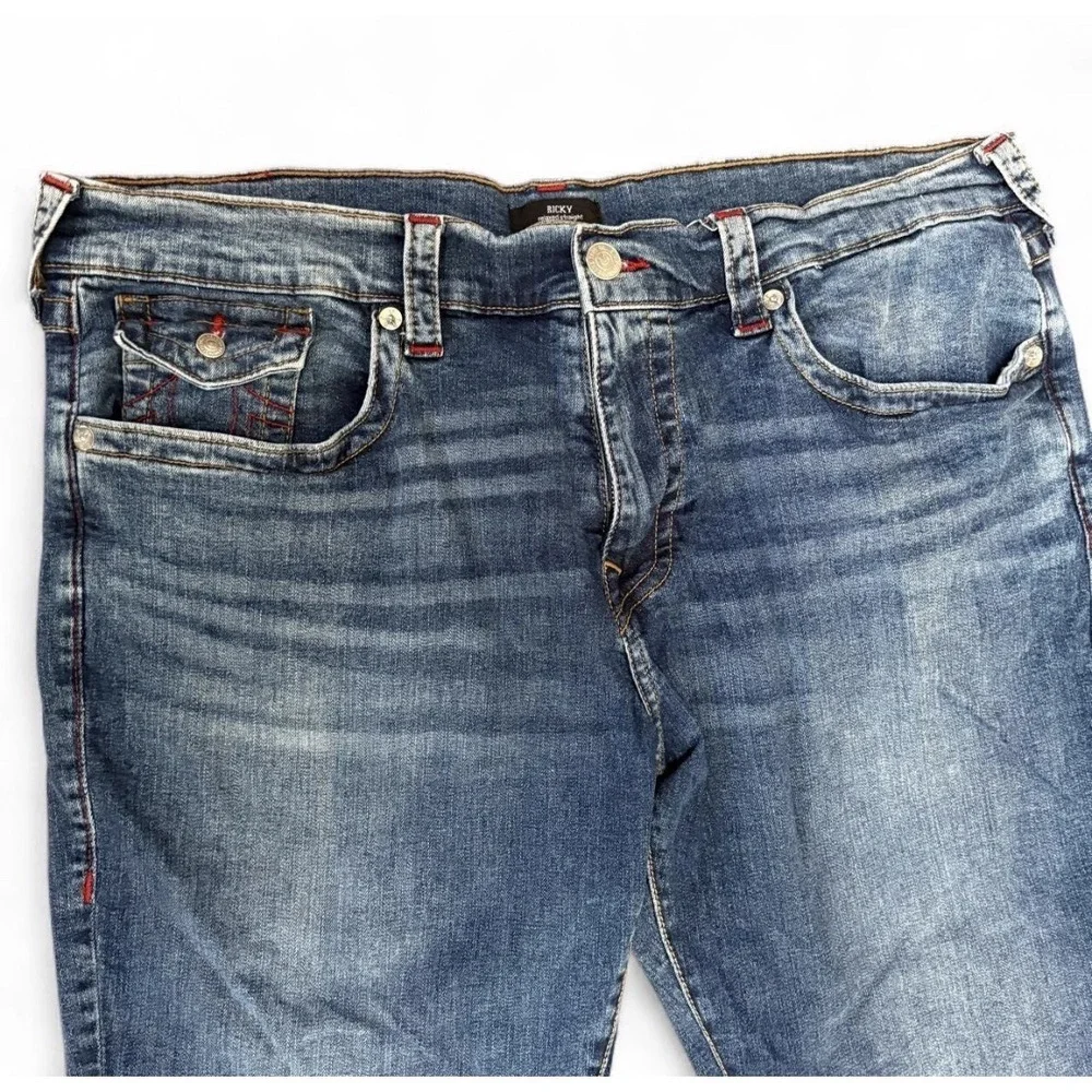 True Religion Jeans Men 40 Ricky Red Super T Straight Leg Distressed